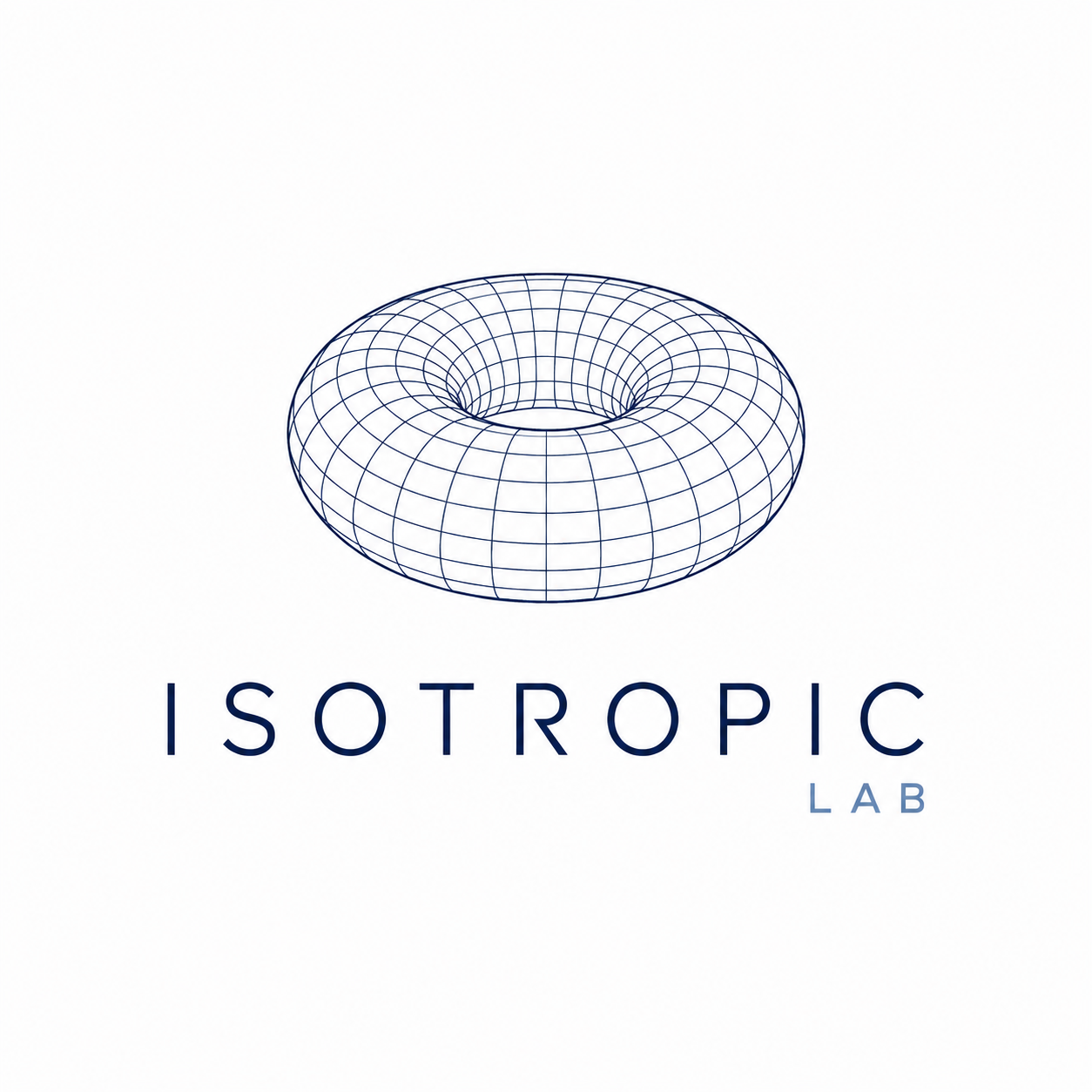 Logotipo de Isotropic Lab: un toroide trazado con una malla azul